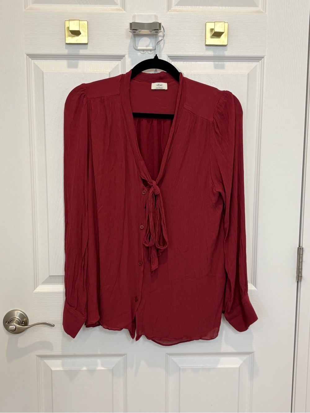 Wilfred Women's Tie-Neck Long Sleeve Blouse - Deep Wine #1559